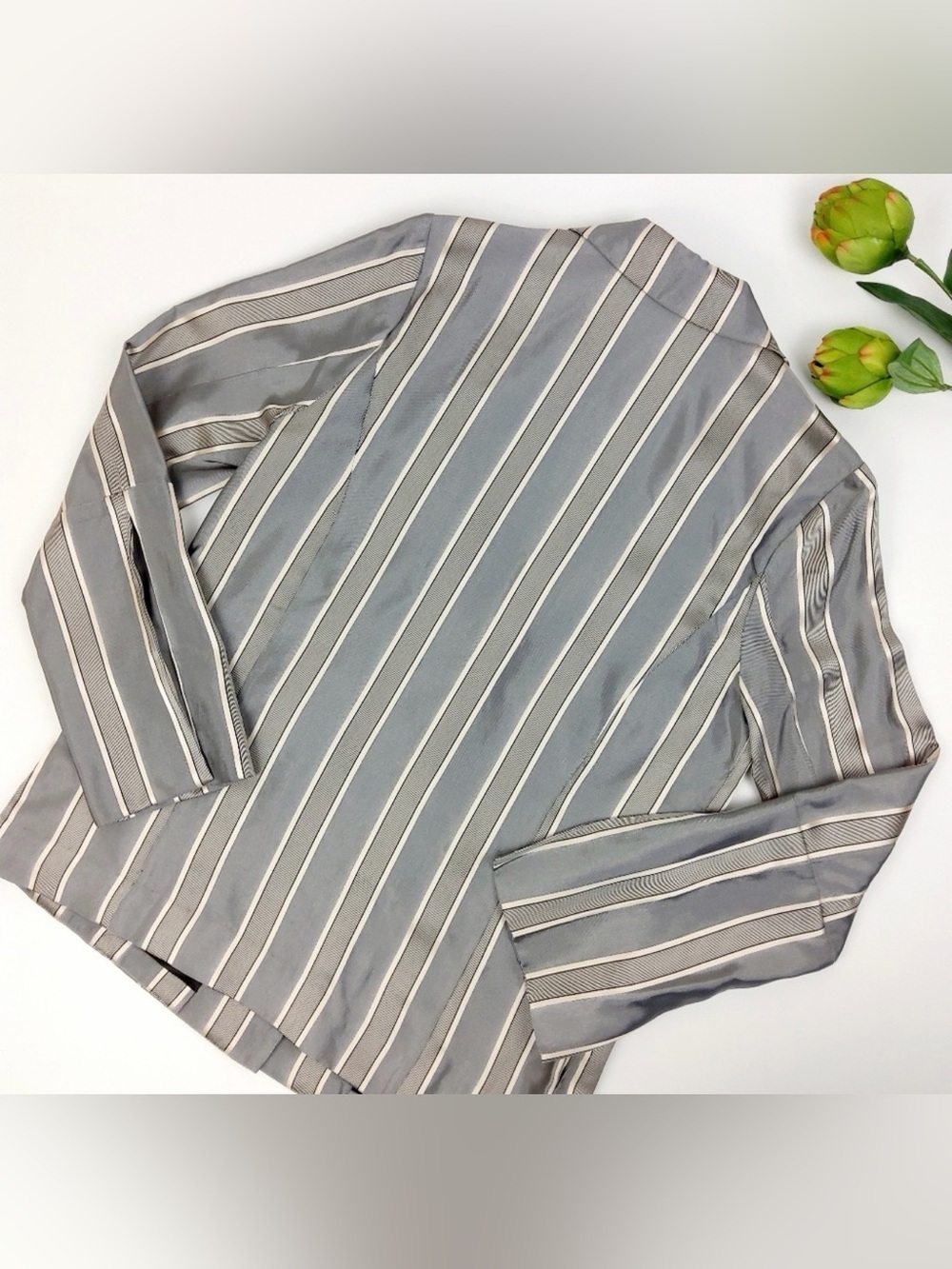 House of Harlow 1960 x revolve Striped Satin Jacket in Gray and Cream size M - Picture 2 of 5